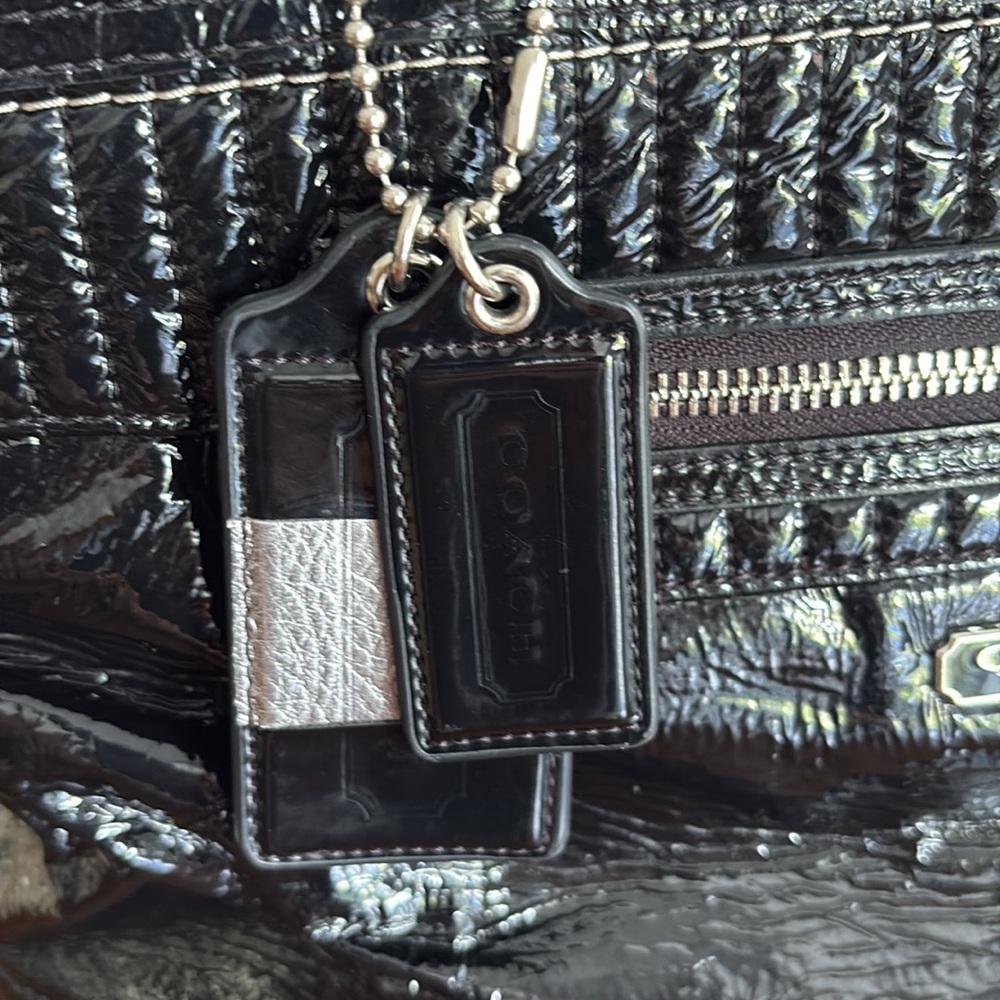 Coach Poppy Black Patent Leather Quilted Tote Bag - Picture 5 of 12